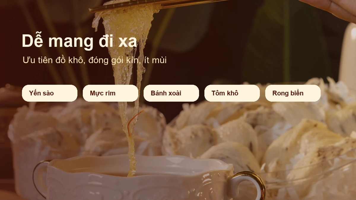 Đặc sản Nha Trang dễ mang đi xa gồm yến sào mực rim bánh xoài tôm khô rong biển