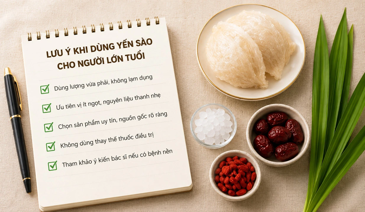Yến sào cho người lớn tuổi: cách dùng, liều lượng và lưu ý khi chọn sản phẩm