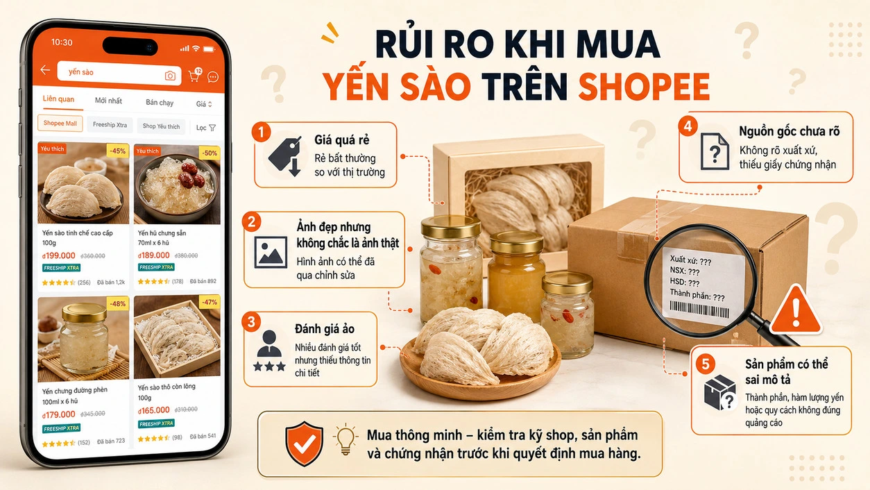 Rủi ro khi mua yến sào trên Shopee