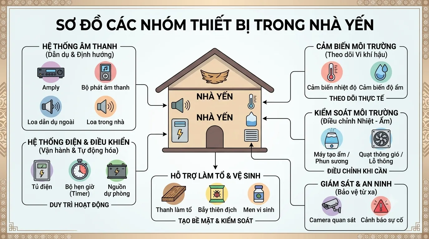 Sơ đồ các nhóm thiết bị trong nhà yến
