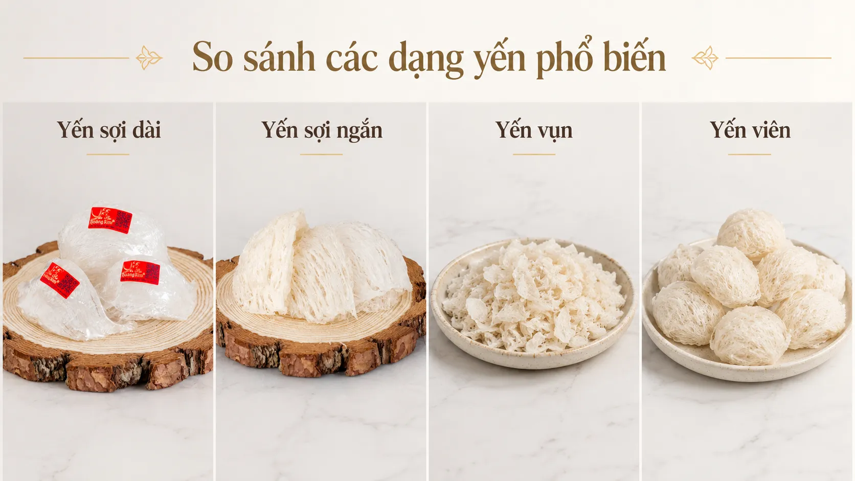 So sánh yến viên với các dạng tổ yến phổ biến