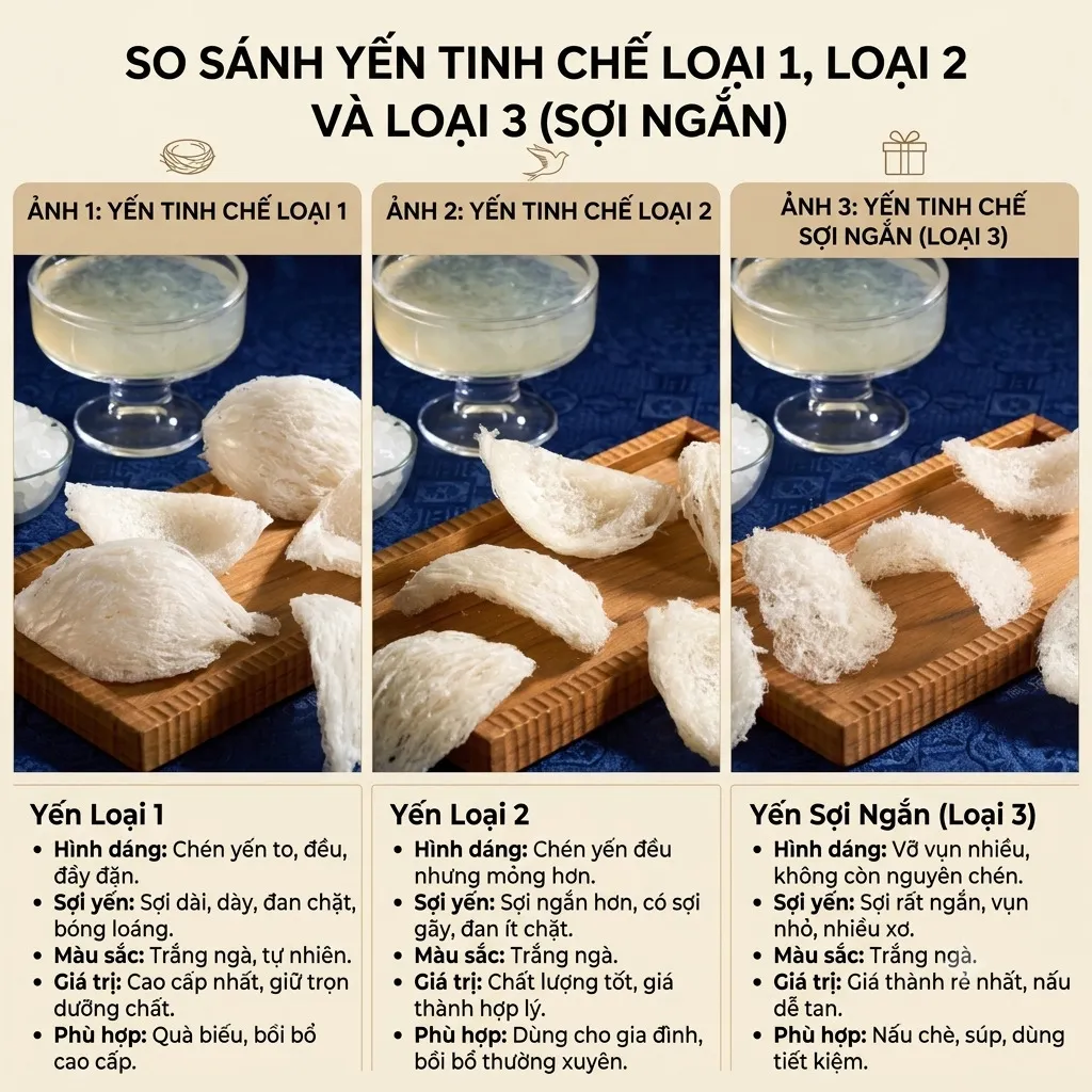 Tổ yến tinh chế loại 1 khác gì loại 2, loại 3?